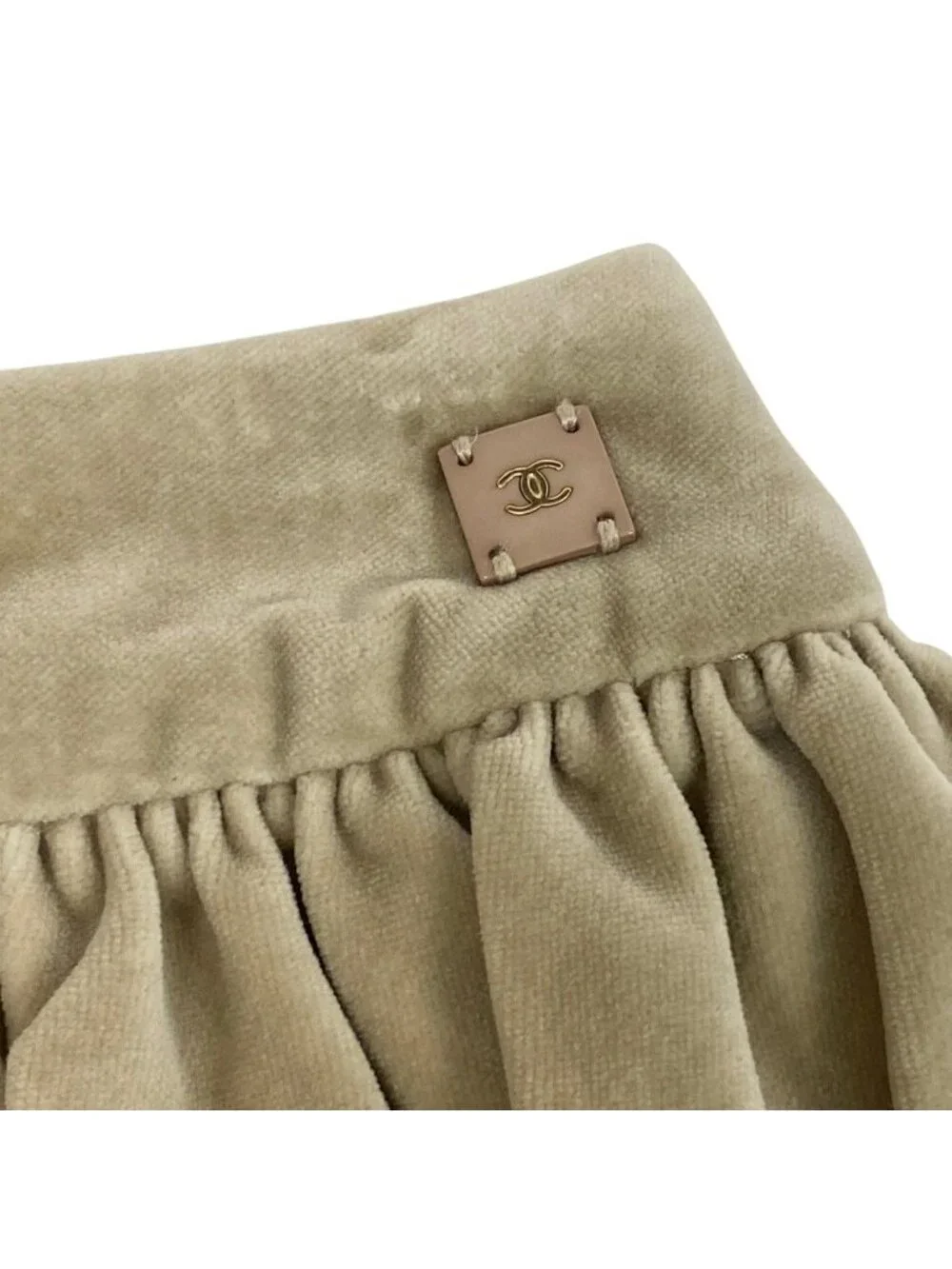 Chanel Velour Ruffles Skirt CC Logo Plate 38 Sizes Beige Cotton